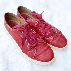 Sofft Red Leather Lace Up Sneaker Shoes
